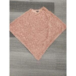 C-Mode Women's OS Pullover Textured Faux Fur Poncho With Pearls Dusty Pink